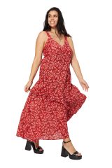 Robe longue à bretelles femme grande taille rouge à fleurs chic Miranda 343644