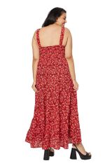 Robe longue à bretelles femme grande taille rouge à fleurs chic Miranda 343645