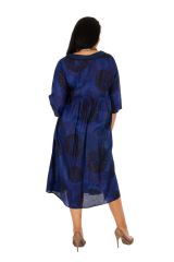 Robe longue bleue en coton femme grande taille Lilly