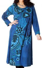 Robe longue Ethnique Bleue d’Inde pour femme ronde Papaye 286765