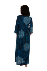 Robe longue femme bleue pour l'été évasée et ethnique Zomba 314801