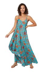 Robe longue fond bleu et fleurs originales colorées Ardashir