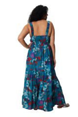 Robe longue grande taille bleue imprimé fleurie Laura 330090