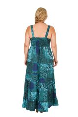 Robe longue grande taille imprimée turquoise Margaux 307957