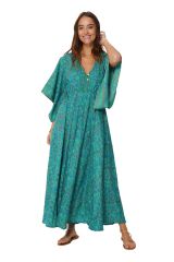 Robe longue large et décontractée d\'été bleu à fleurs printanière Soline