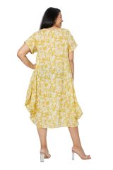Robe mi-longue femme grande taille bohème à fleurs moutarde tendance été pas cher Kamichi