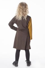 Robe originale pour fille de couleur marron et moutarde 286375