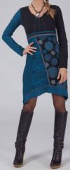 Robe/Tunique bleue à manches longues asymétrique Mirenda