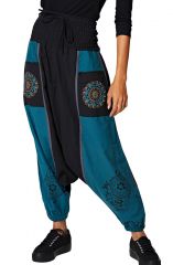 Sarouel bleu à poches zippées style ethnique Omar