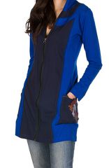 Sweat long hivers à capuche Bleu bicolore et original Maelle 298770