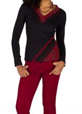 T-Shirt à manches longues Rouge féminin et fantaisie avec col en V Balbir 301463