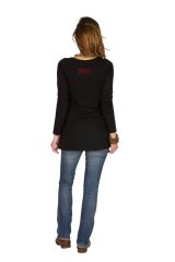 T-Shirt femme en coton Noir coupe droite Gotra 301534