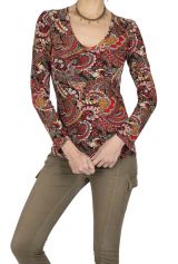 Tee-shirt femme coton manches longues au col V Calabar
