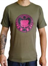 Tee-shirt pour homme Kaki/rose à tendance Zen Lotus et au col rond 297443