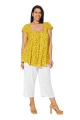 Tunique courte femme grande taille jaune à imprimé fleurie tendance mode bohème Adalheid