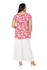 Tunique courte femme grande taille rouge imprimé fleurie blanche mode bohème chic Achim