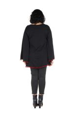 Tunique grande taille Noire style kimono avec pompons rouges Juliette 302073