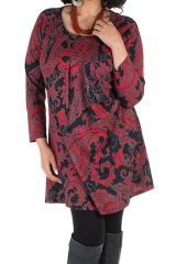 Tunique grande taille Rouge imprimées arabesque et tissu plissé Esteban 301953