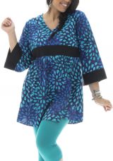 tunique pour femmes rondes avec manches kimono et imprimés bleue Alix 292412