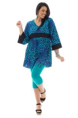 tunique pour femmes rondes avec manches kimono et imprimés bleue Alix 292536
