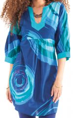 Tunique ravissante pour femme avec un col style oriental bleue Ikasta 281799