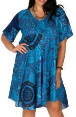 Tunique/robe courte imprimée bleue grande taille Liloue 
